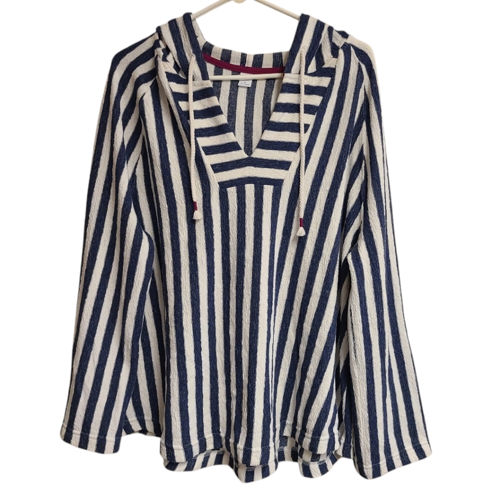 Old Navy lightweight hoodie cream and navy blue striped XL flowy